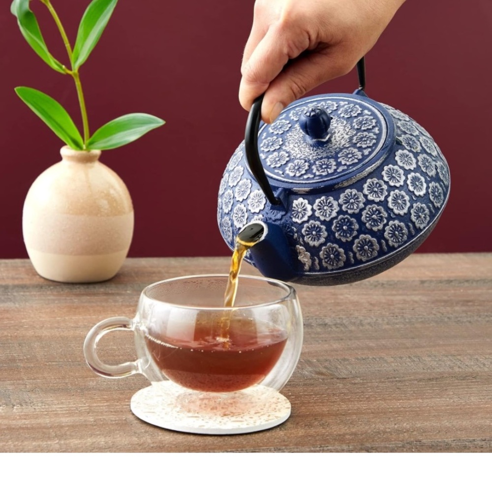 Juvale, Blue and Silver cast iron teapot with infuser for looseleaf and teabags - Picture 5 of 12